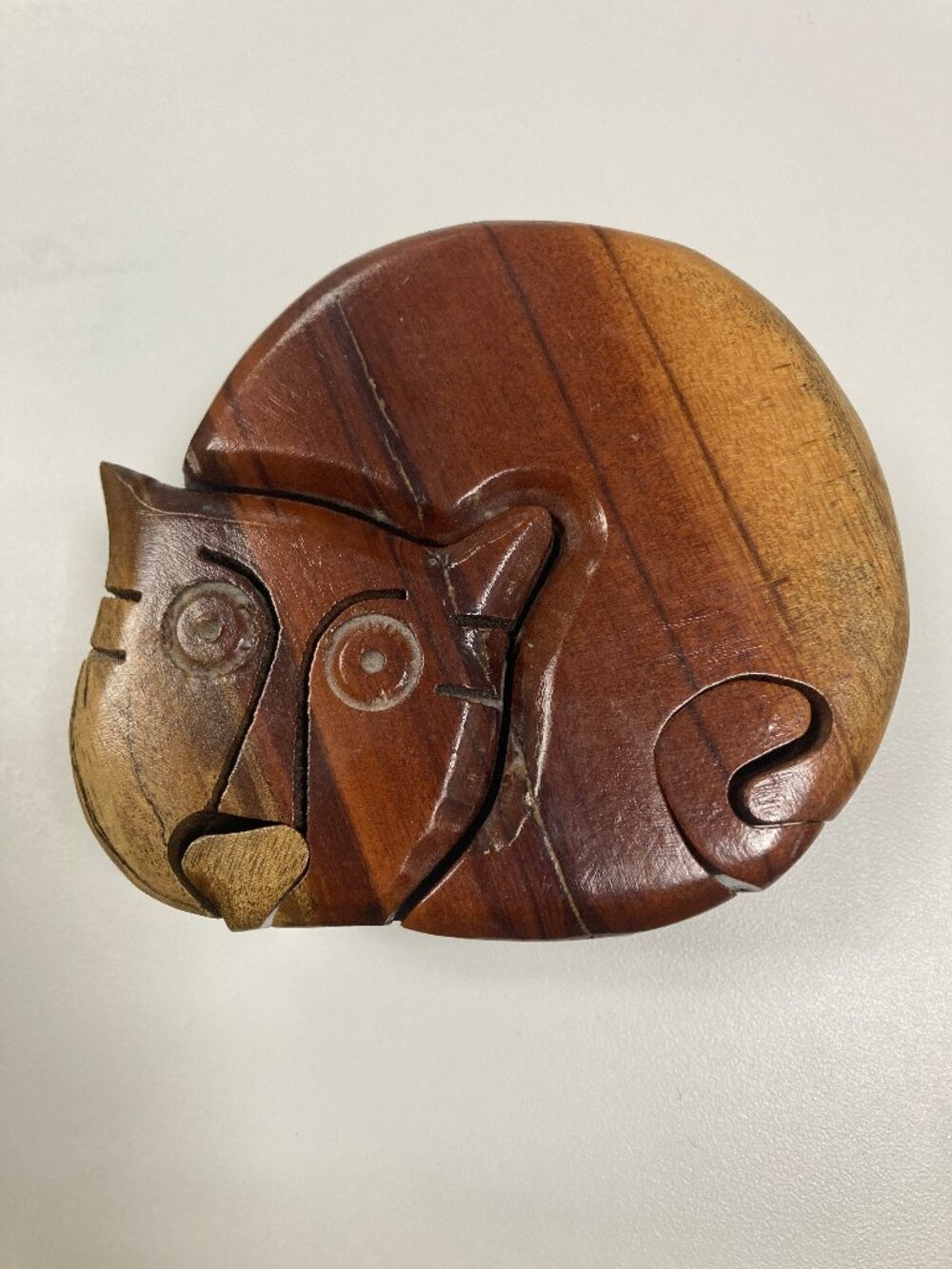 VTG Wood Cat Puzzle Trinket Jewelry Box Secret Compartment Stash